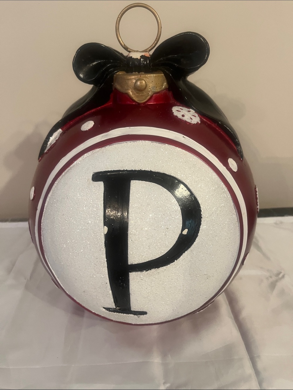 Kirkland Extra Large 16” Monogram P Holiday Ornament - Red and Black